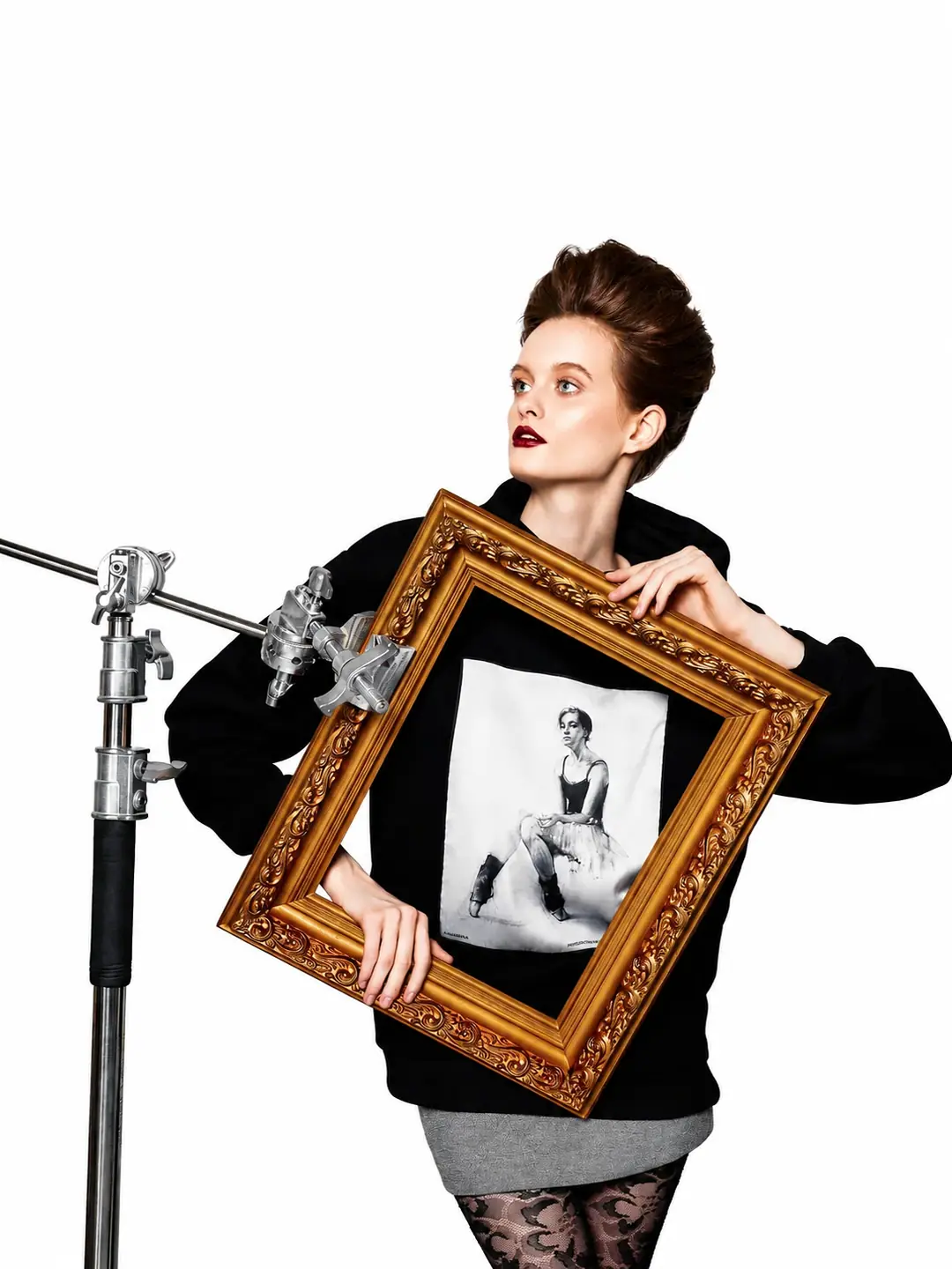 Model wearing a Maraletto piece beside a studio mirror